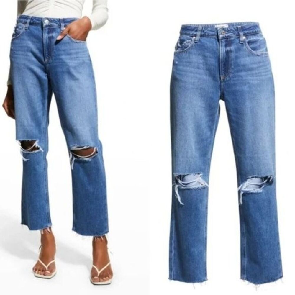 Paige Women's Jeans Noella Relaxed Distressed Straight Leg High Rise size 24 New